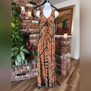 NWT Young Fabulous & Broke Tie Dye Maxi Dress Brown Black Boho